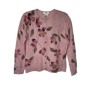 Vtg Talbots‎ Cardigan Sweater Pink Lambswool Angora Floral Medium